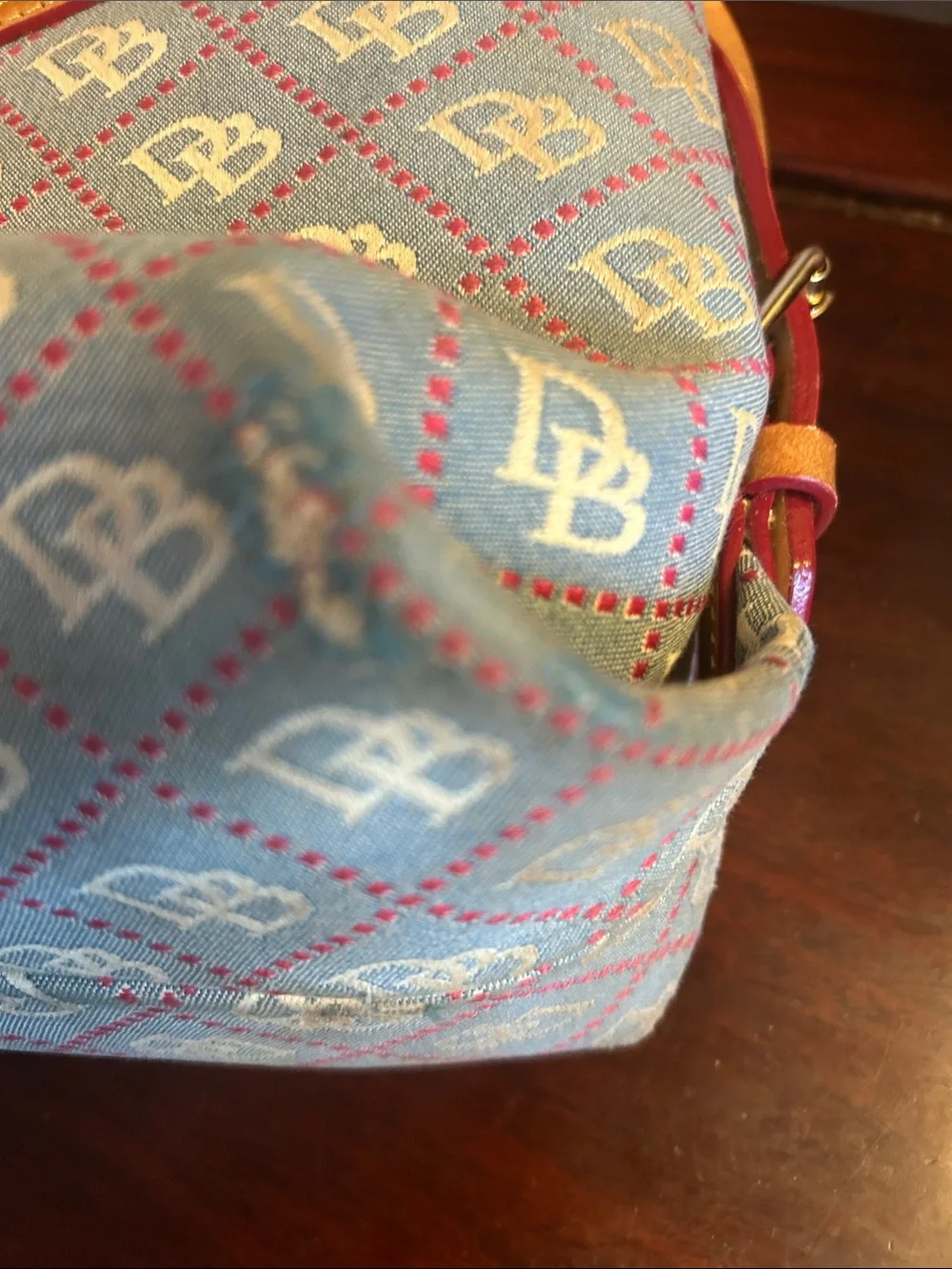 Women’s Shoulder Bag in Blue and Tan with Patterned Monogram